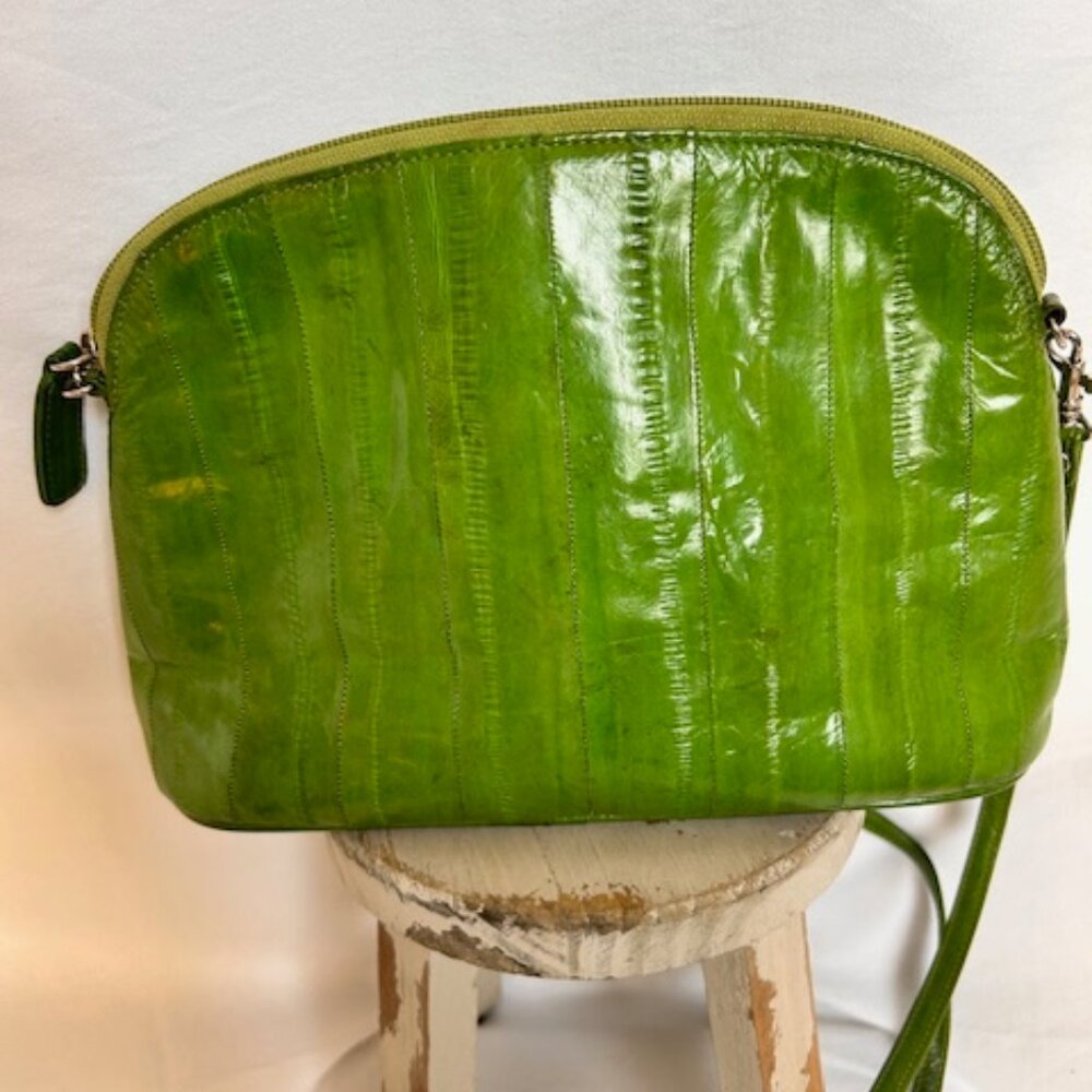 Lee Sands Vintage Eel Skin Crossbody Purse Lime Green Y2K Shoulder Bag Pop Color